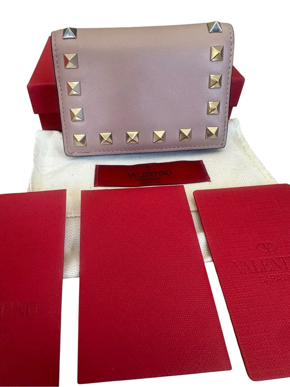 Valentino Garavani Blush Pink Rockstud Leather Card Case